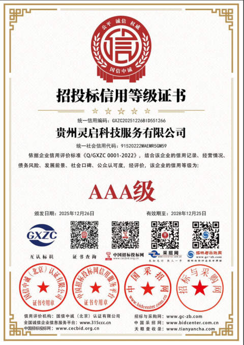 AAA级招投标信用等级证书